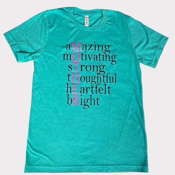 Bella Canvas MOTHER Tee Shirt Top Short Sleeve Crew Neck Turquoise Small - Picture 2 of 10